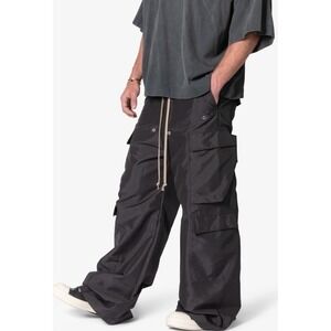 New MNML Men's Black Rave Double Cargo Pants Baggy Canvas Drawstring Size L
